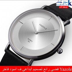 Yazole الساعه الفضى الرائع تصميم ابداعى ف الاسود الفاخر